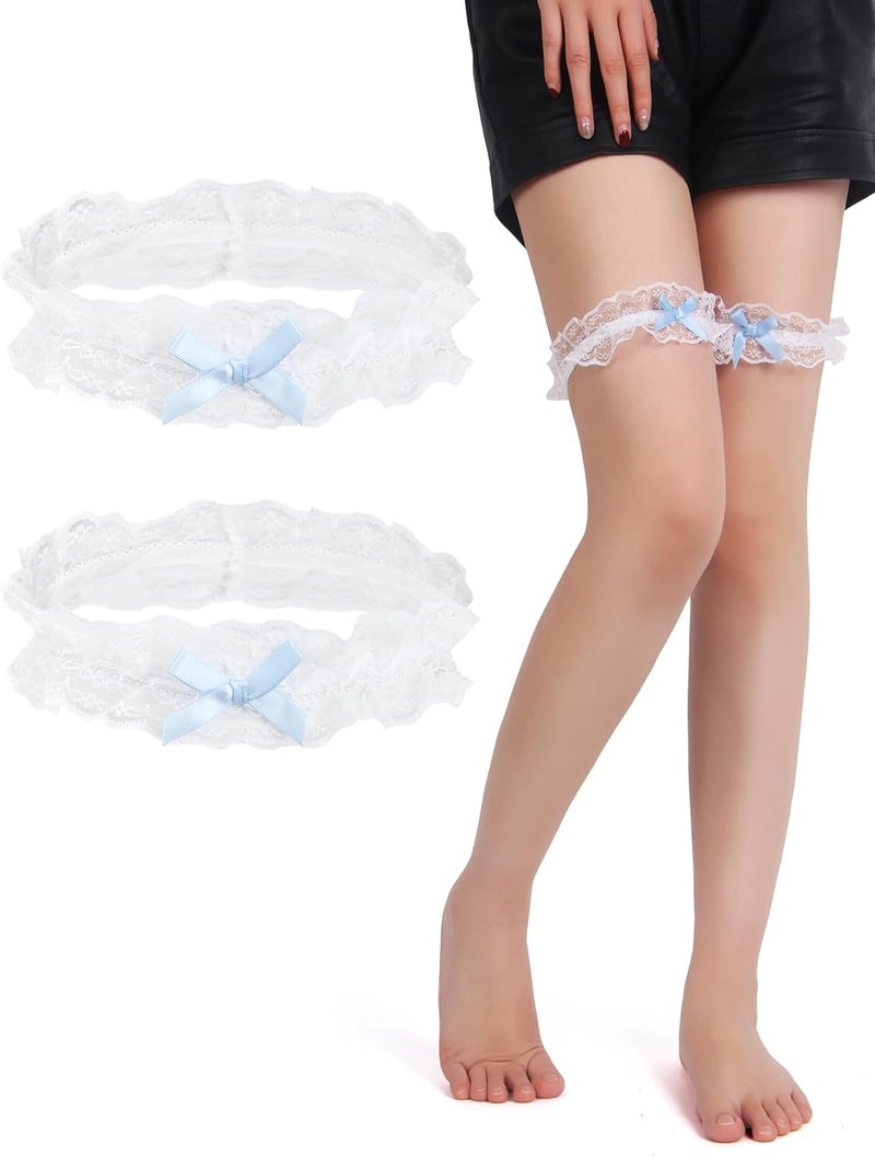 OhYeah! Lace Wedding Garters for Bride Bridal Garter Set Elastic Leg Garters for Thigh with Bow Party Prom Bridal Lingerie - Image 1